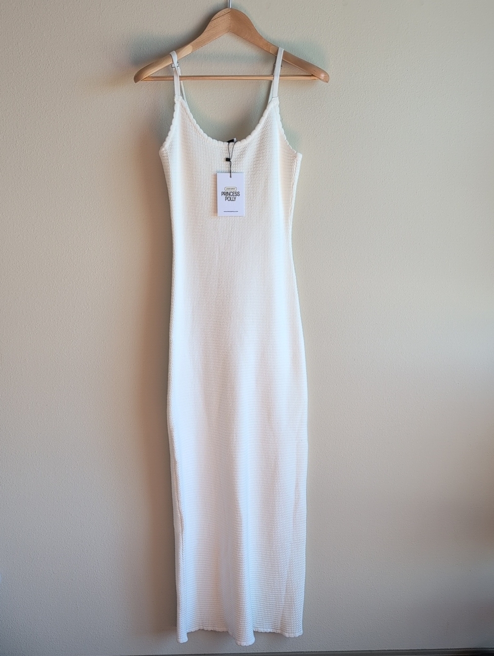 Princess Polly White Ribbed Maxi Slip Dress, Size 6